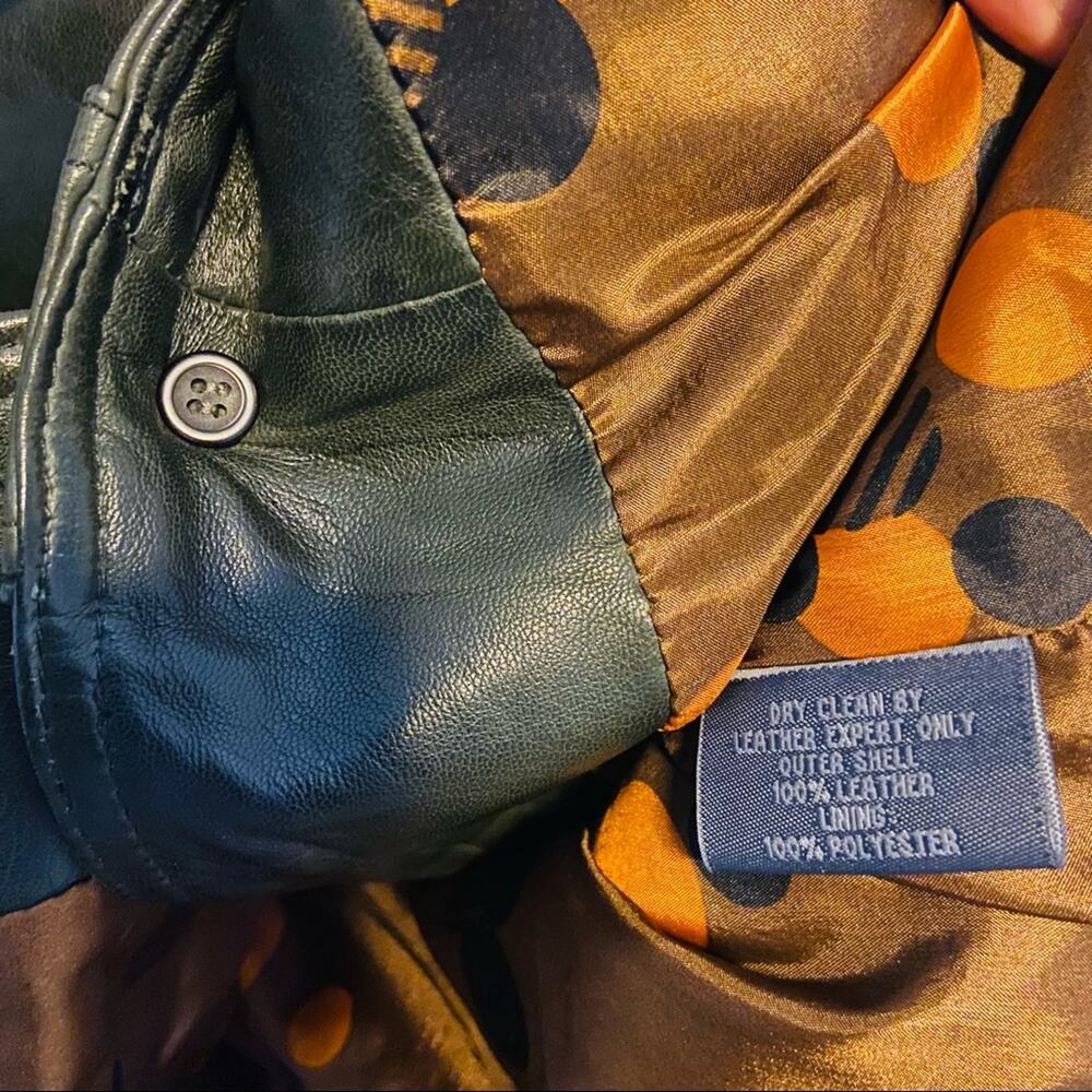The Knits and Outerwear Co. Olive Green Single Button Leather Jacket, Sz S - Picture 11 of 11
